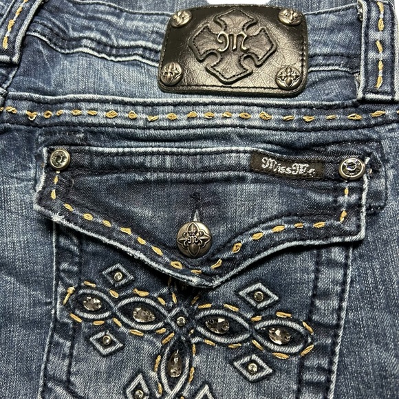 MISS ME WOMEN'S MEDIUM WASH MID RISE CROSS POCKET STRETCH BOOTCUT JEANS SZ 33 - Picture 9 of 16